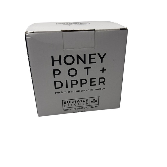 Bushwick Kitchen Honey Pot + Dipper Ceramic Jar & Lid with Wood Dipper 14oz NIB - Picture 5 of 7